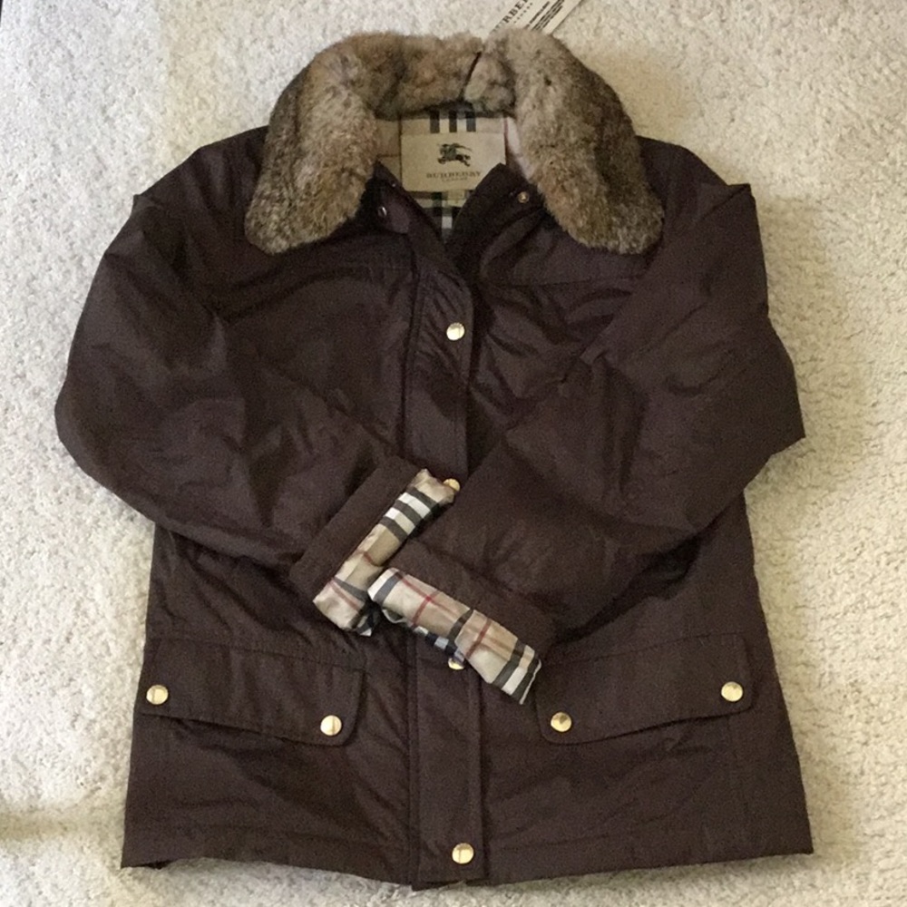 Authentic Burberry Women’s Brown Jacket w/ Detachable Fur Collar Sz Small NWT